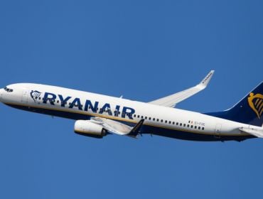 A Ryanair flight in mid-air.